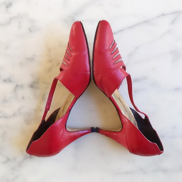Vintage Red Fine Leather Upper Designed Wrapped Pointed Toe with  3" Heels Shoe. - Picture 2 of 5